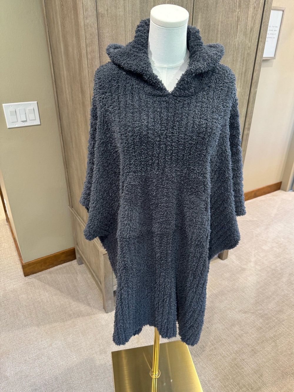 Barefoot Dreams Hooded Plush Poncho in Charcoal